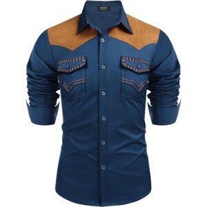 Men's Western Cowboy Shirt Blue